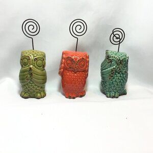 SET OF 3 CERAMIC OWLS “SPEAK NO EVIL HEAR NO EVIL SEE NO EVIL” OWL